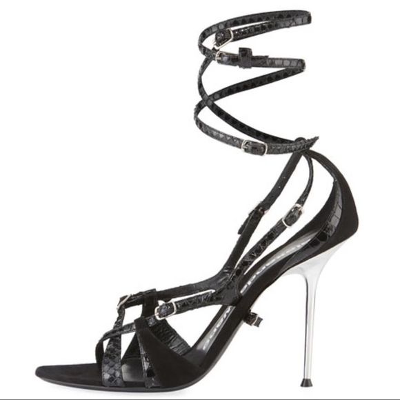ALEXANDER WANG Kiley Calf/Snake Embossed Strappy Heel - Picture 4 of 11